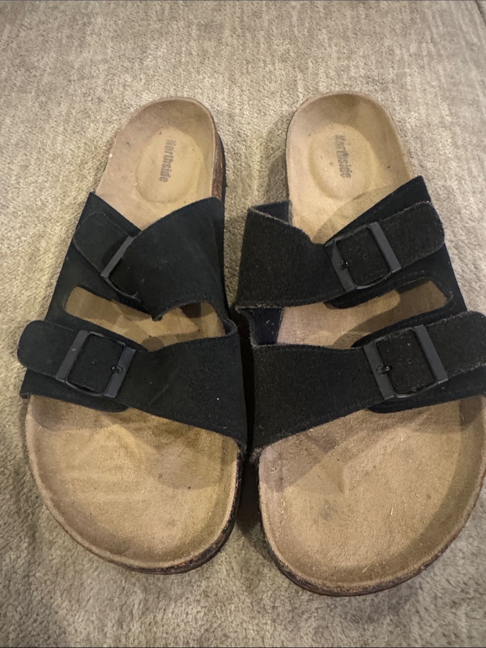 Northside Black Double Buckle Suede Slide Sandals